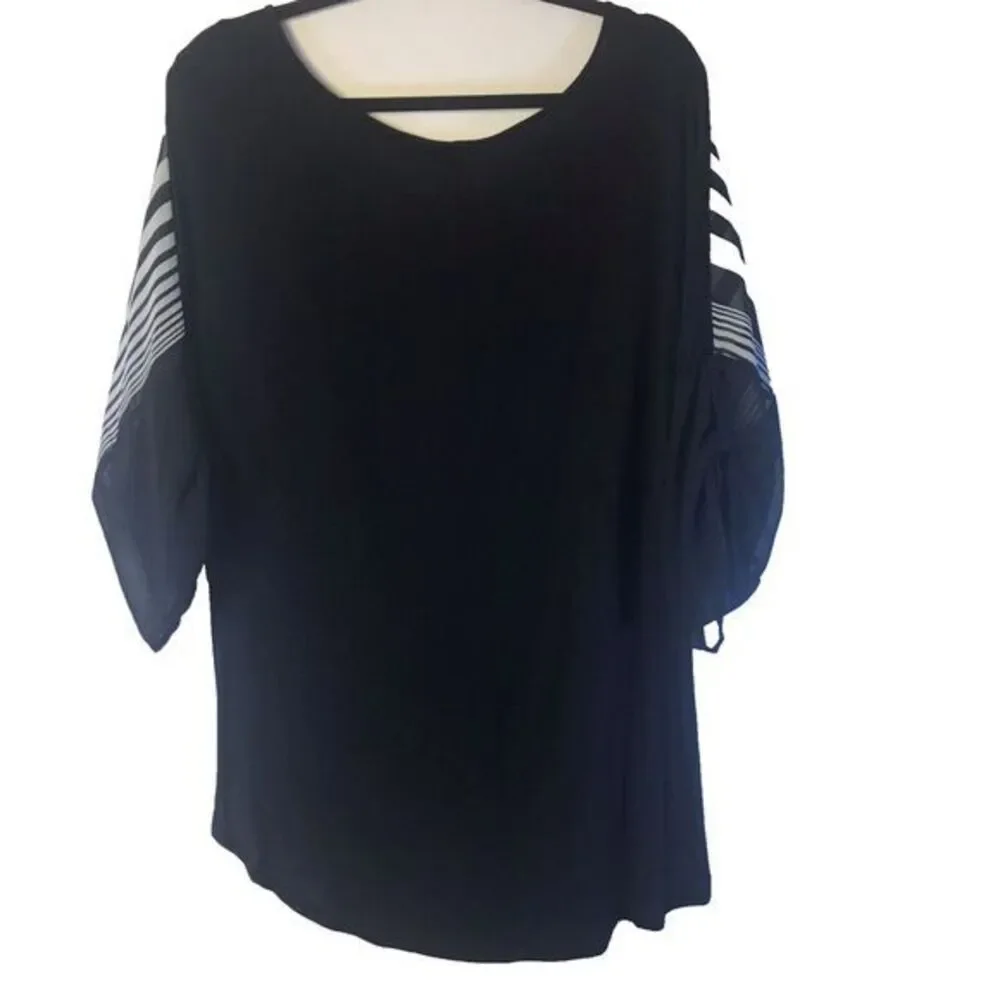 Bongo‎ Plus Boho Black & White Sheer Strip Tie Front Pullover Top Size 3X - Picture 2 of 8